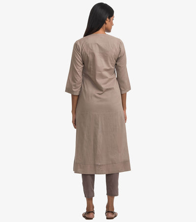 Beige cotton solid flared kurta