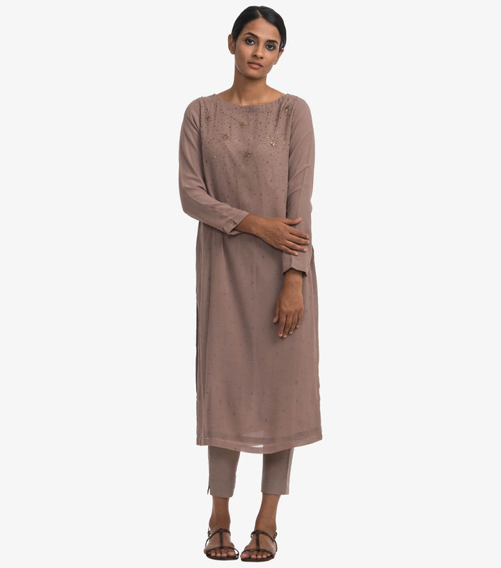Beige Georgette embellished kurta set