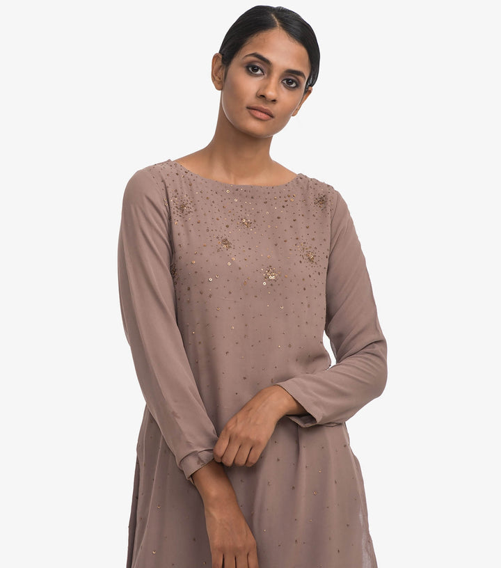 Beige Georgette embellished kurta set