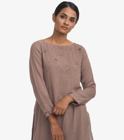 Beige Georgette embellished kurta set
