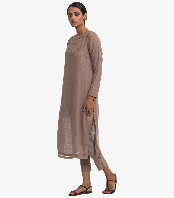 Beige Georgette embellished kurta set