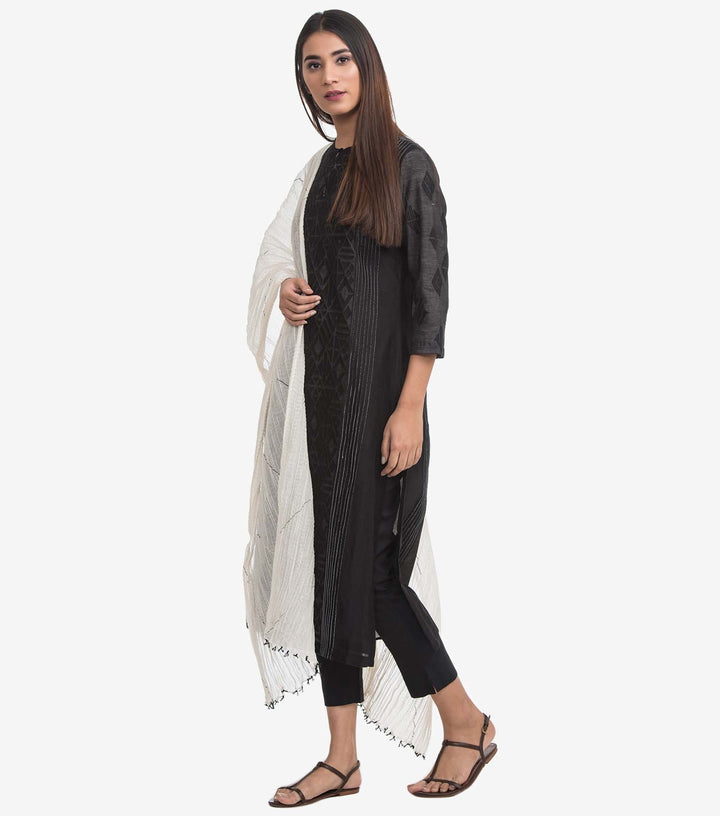 White solid Crinkle dupatta