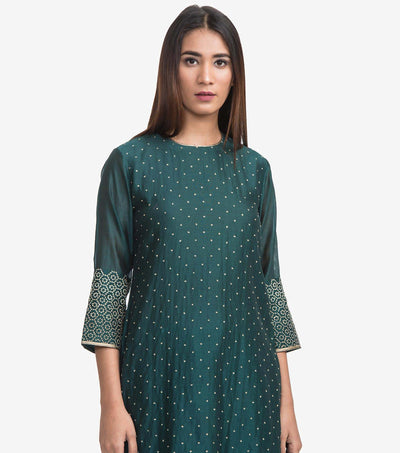 Emerald Green embroidered silk kurta & Pants set