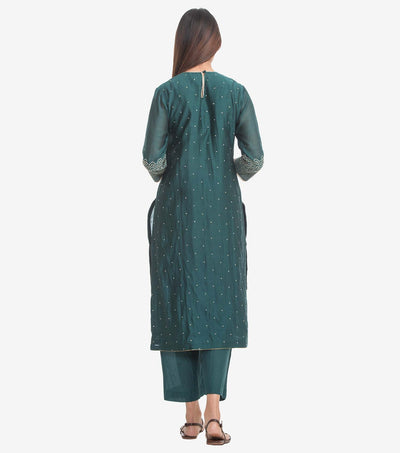 Emerald Green embroidered silk kurta & Pants set