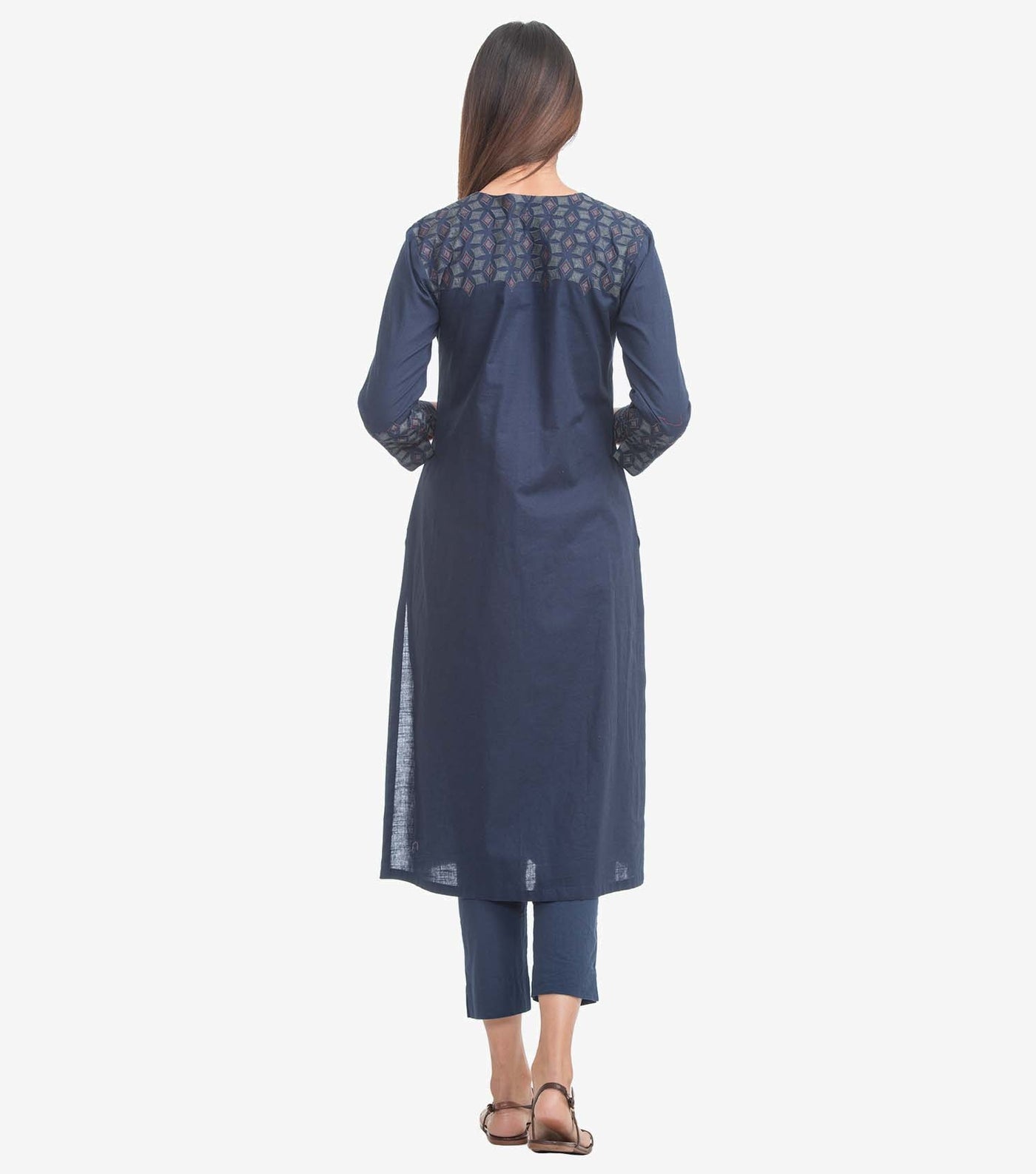 Navy Blue Cotton Applique Suit Set