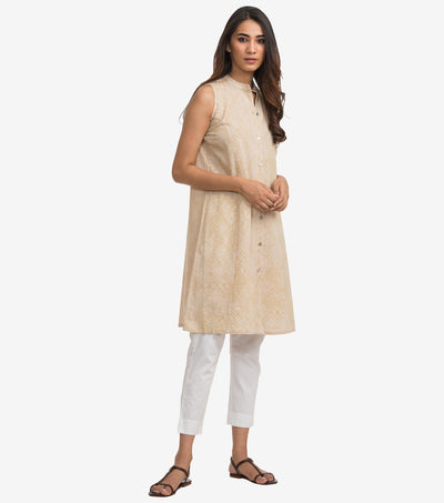 Beige Khadi printed kurta