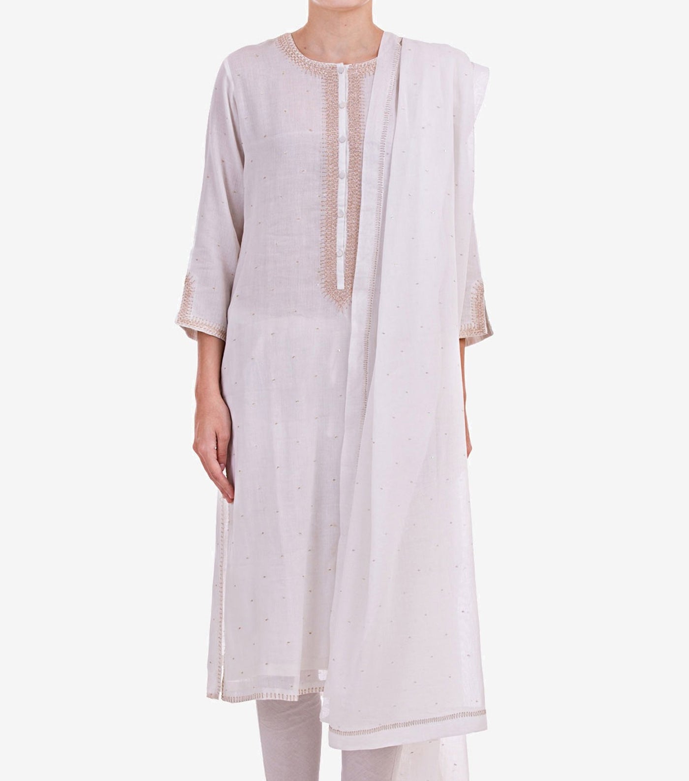 White cotton zari embroidered kurta