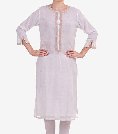 White cotton zari embroidered kurta