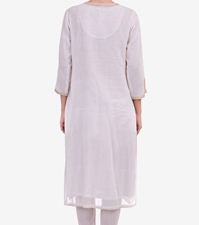 White cotton zari embroidered kurta