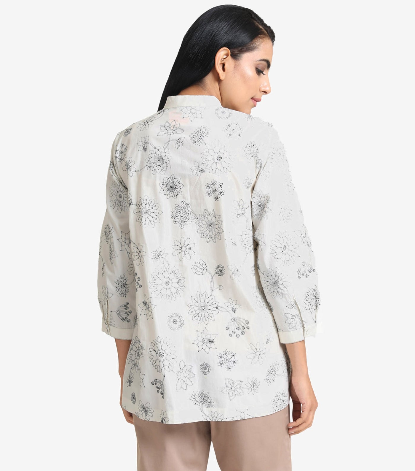 Natural Embroidered Cotton Shirt