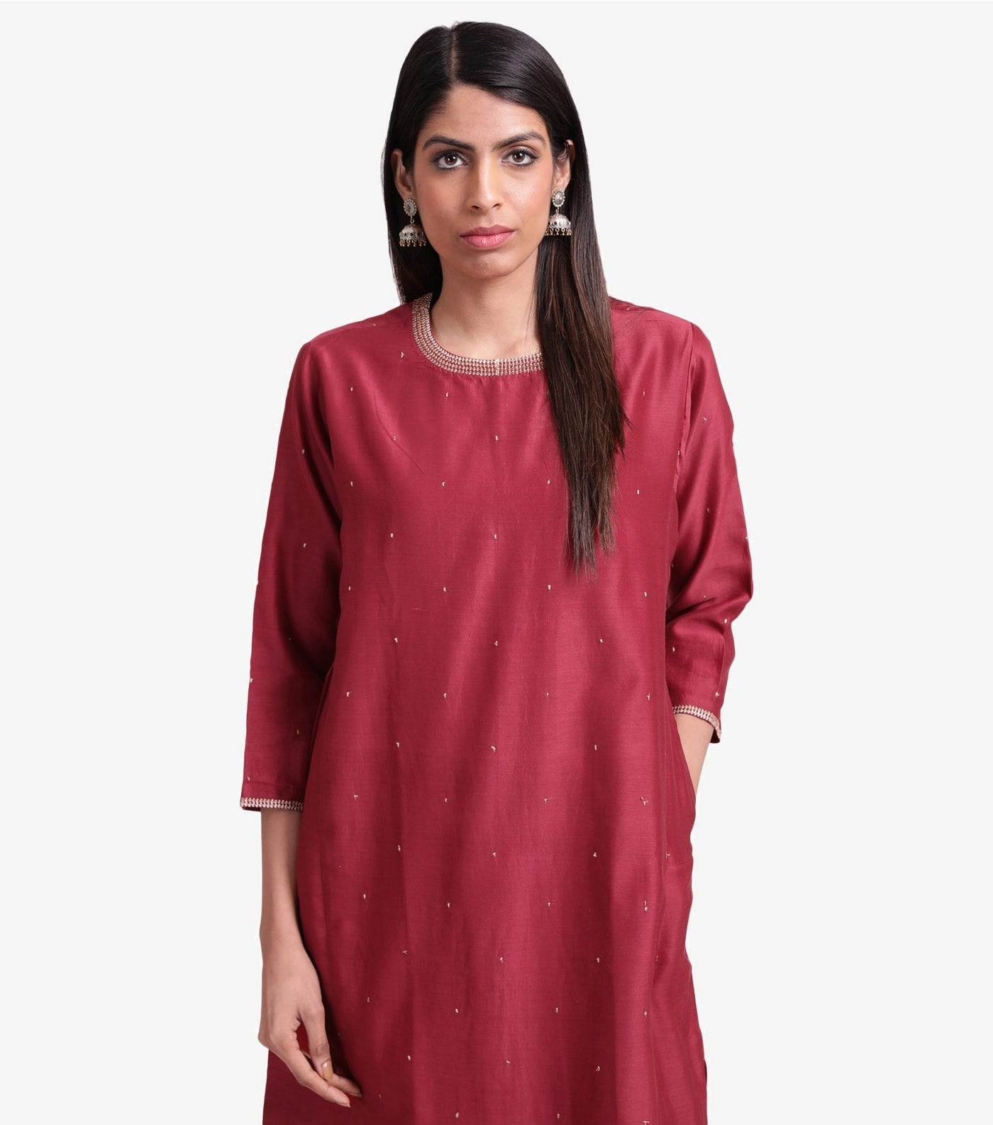 Wine Chanderi kurta set