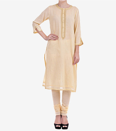 Pale yellow fine cotton kurta